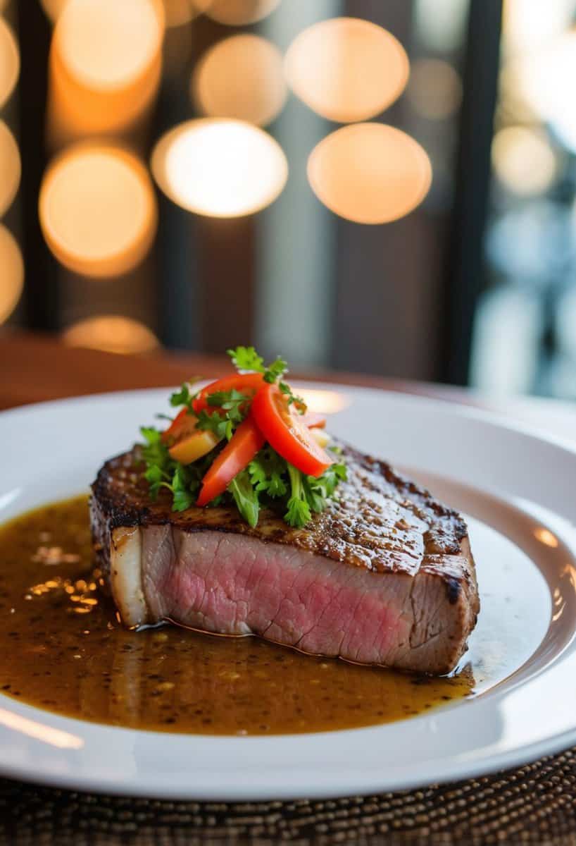 A sizzling filet of Longhorn steak, stuffed and plated with garnish