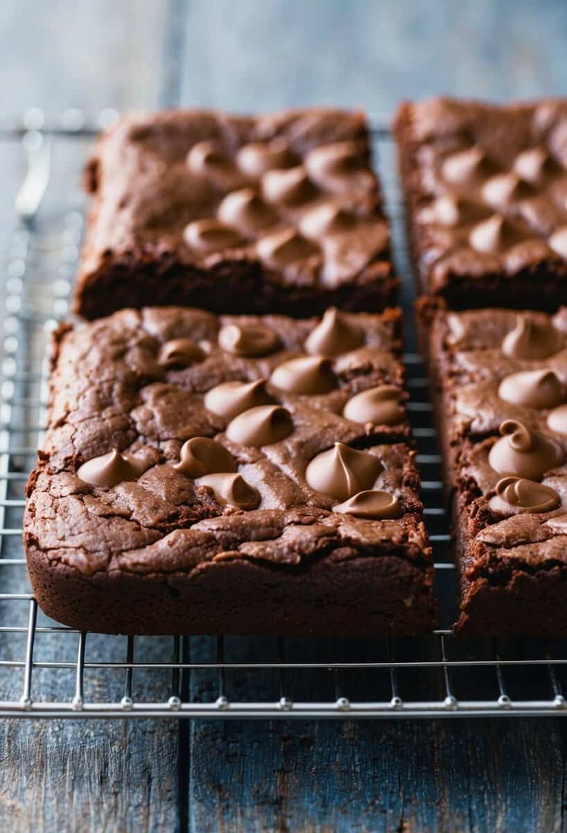 A pan of freshly baked Nutella brownies cooling on a wire rack